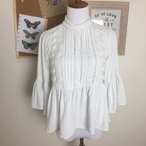 Zara Woman Crochet Mock Neck Peplum Top Sz S